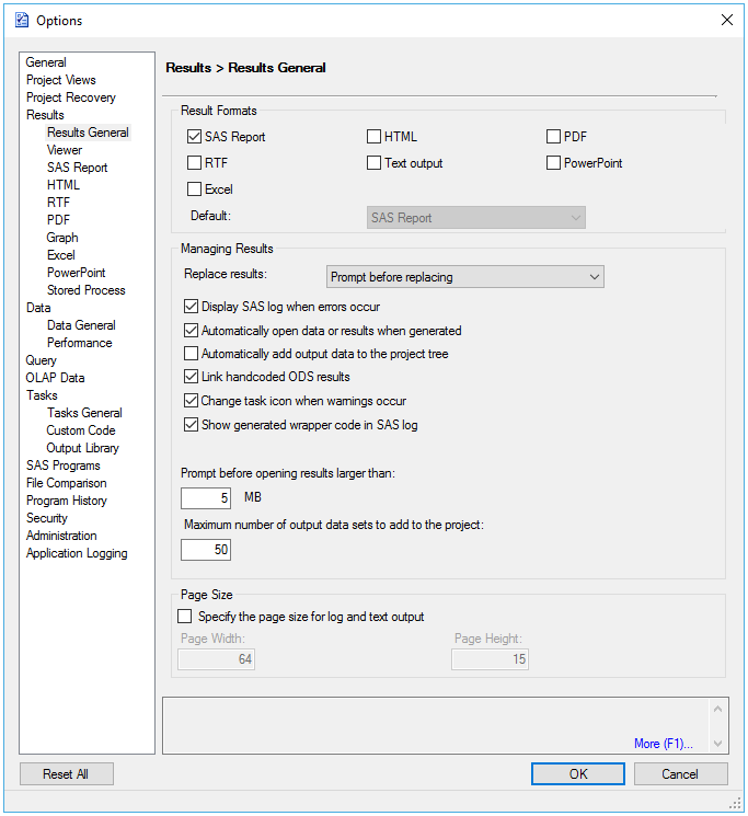 SAS Results General with New Default Settings