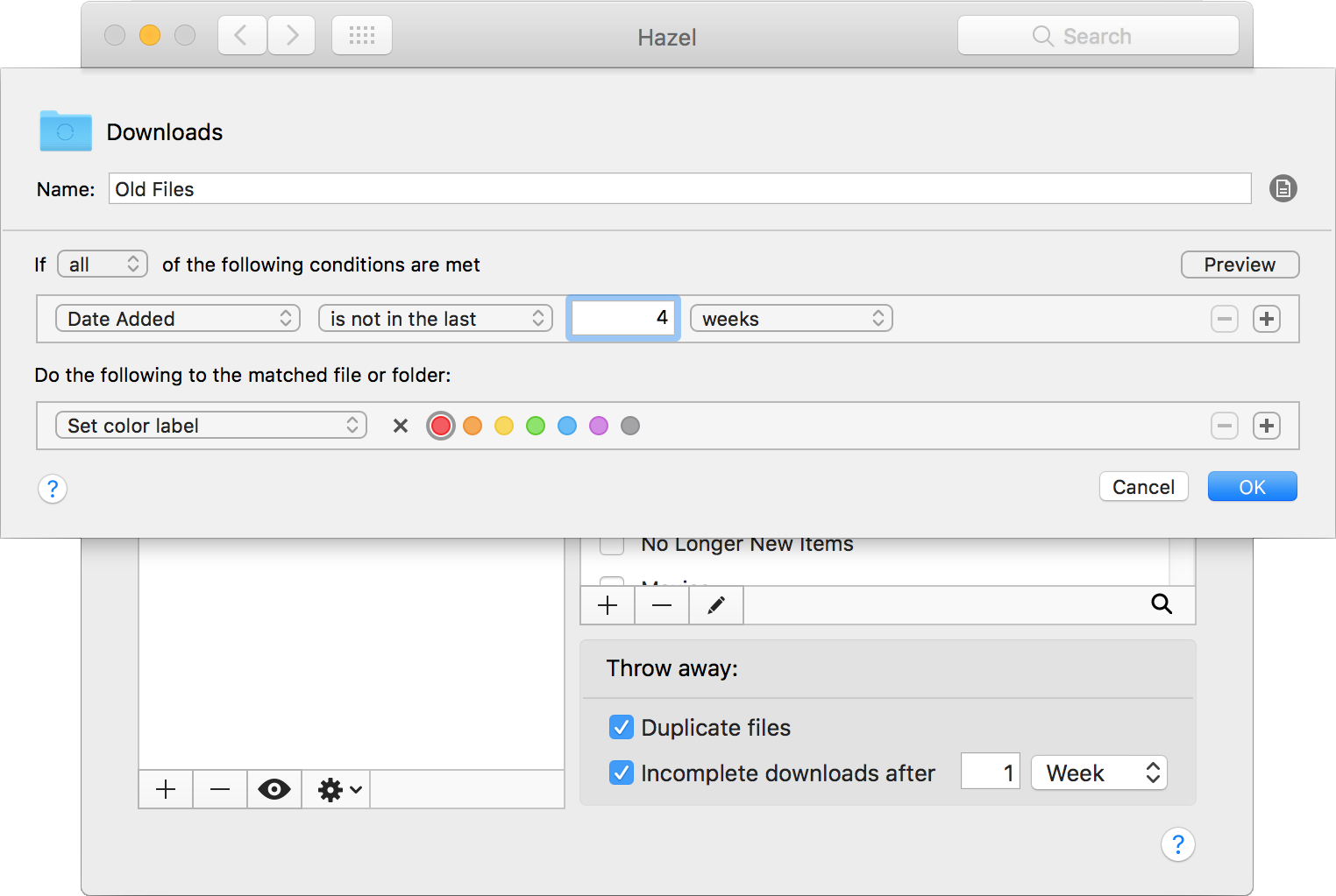 **Figure 14:** Rules in Hazel look and act much like rules in Mail—except they target files rather than email messages.