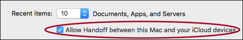 **Figure 80:** Does your Mac support Handoff? Go to System Preferences > General. You want to see this setting (circled).
