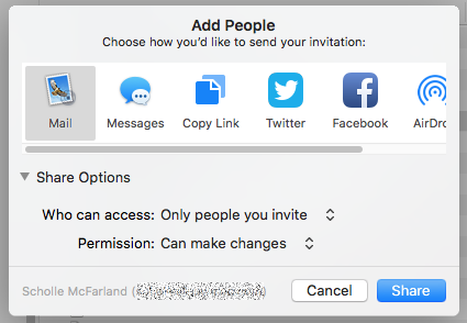 **Figure 95:** Fine-tune permissions for a shared file by adjusting the Share Options popup menus.