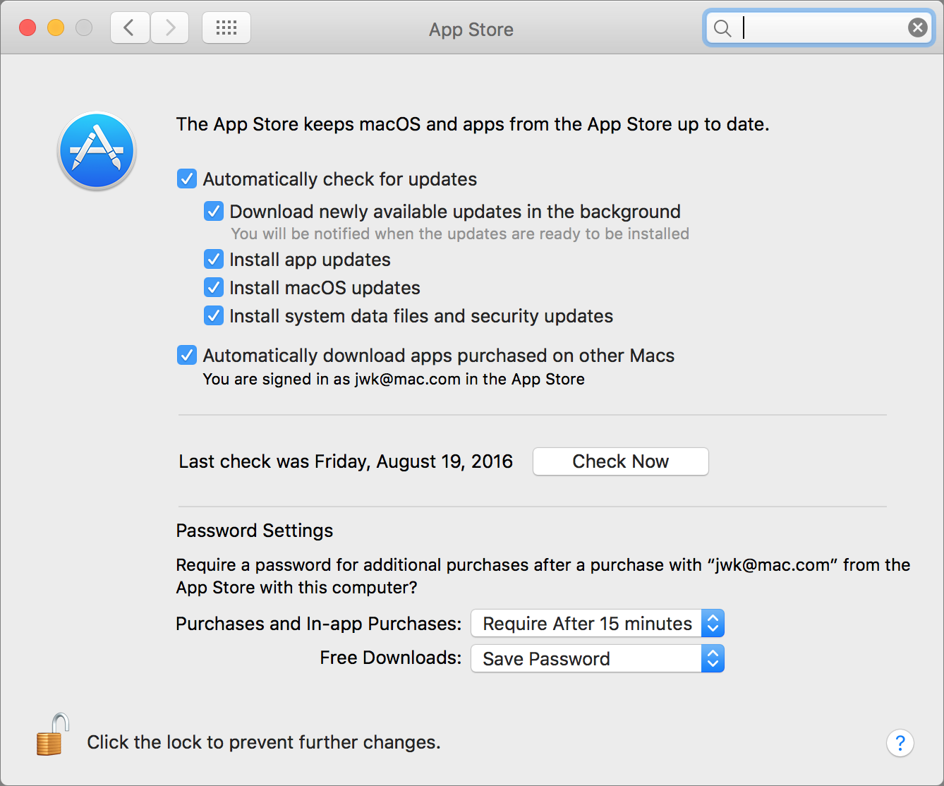 **Figure 10:** Configure automatic updates in the App Store pane.