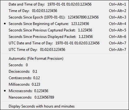Wireshark time display options