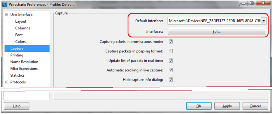 Changing the capture configuration