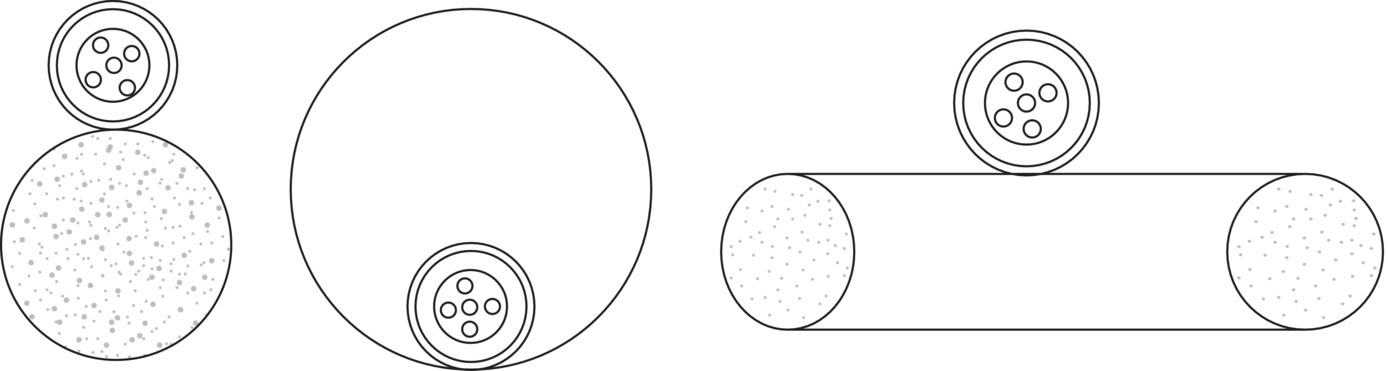 Schematic diagram of the structure and characteristics of the tyre test rig: external support bench (left), internal support bench (middle), and flat bench (right).