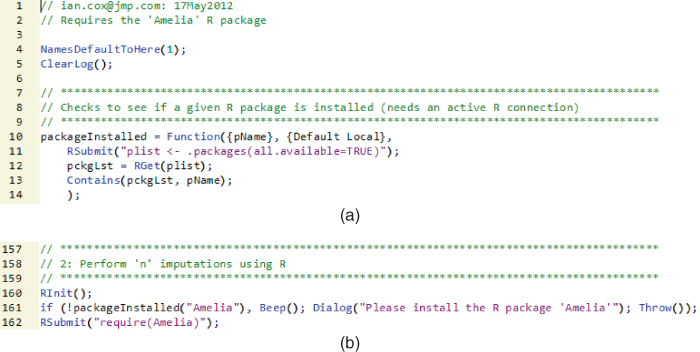 Illustration of the definition of a JSL function and Loading the R Package Amelia