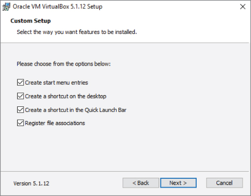 Snapshot showing VirtualBox shortcut creation window.