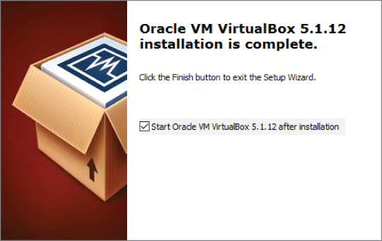Snapshot showing VirtualBox installation finised screen.