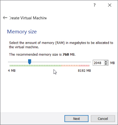 Screenshot of Selecting virtual machine memory window.
