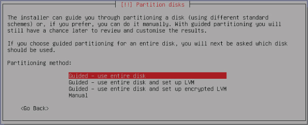 Partitioning the disk screen.