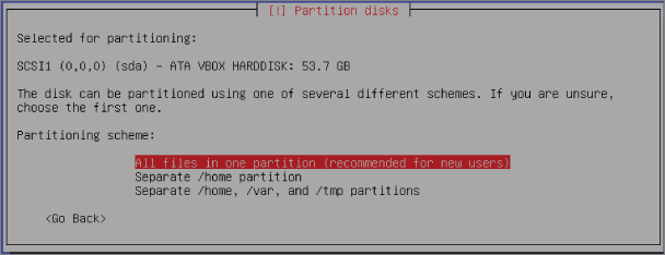 Confirming a single partition screen.