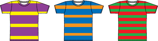 Picture of three different T-shirts with difference in stripes and colors.