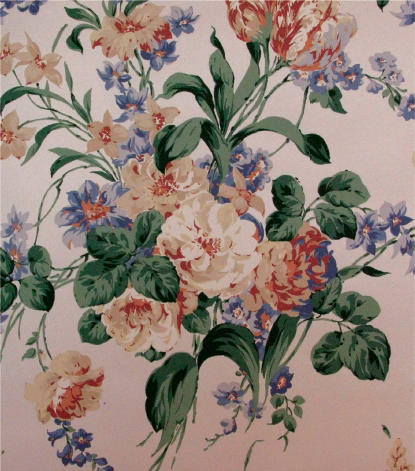 Image of traditional floral pattern in softened colors.