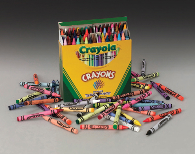 Photo of crayon box and colorful crayons scattered under the box.