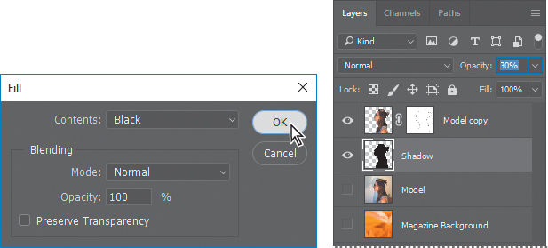 Side-by-side screenshots show how to set values for shadow option.