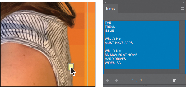 Two screenshots show a portion of a cover with a yellow sticky note icon and a Notes panel.