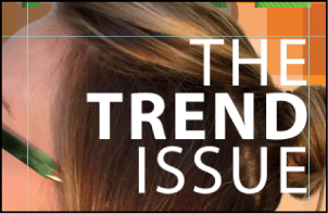 A screenshot shows a portion of a cover with the words THE TREND ISSUE right-aligned to a vertical guide close to the right side of the cover. The word TREND is in Bold.