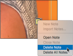 Two screenshots show how to delete a sticky note on a cover using a context menu.