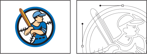 A set of two screenshots show a logo drawn as vector art and a portion of the same logo as a line drawing.