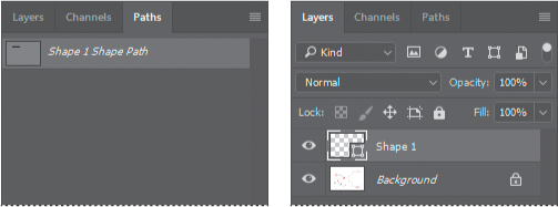 Two screenshots show the Paths panel and the Layers panel.