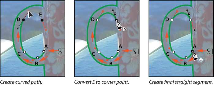 A set of three screenshots show a photo of the coffee cup and the steps involved in drawing a path around the inner edge of the handle.