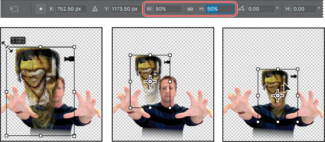 Three screenshots that show steps to apply layers on an image.