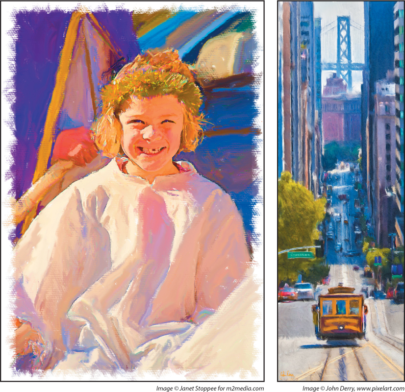 Two images demonstrate examples of art created with brush tips and tools on Photoshop.