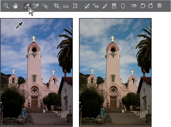 A screenshot shows two photos and the "White Balance" tool being used to change the lighting.