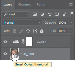A screenshot shows the "Layer panel" with the "Smart Object" thumbnail at the bottom in clicked.