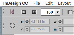 A screenshot of InDesign CC shows the "Application bar" with 160 displayed in the Zoom Level box.