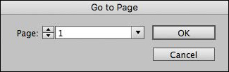 A screenshot shows the "Go to Page" dialog box with 1 written in the "Page box." It also shows buttons "OK" and "Cancel" on the right.
