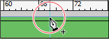 A screenshot shows the pointer positioned over the top edge of the frame path where it intersects with the vertical ruler guide.