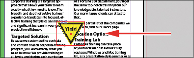 A screenshot shows a two-column page with the Yield sign graphic overlapping the text on the page.