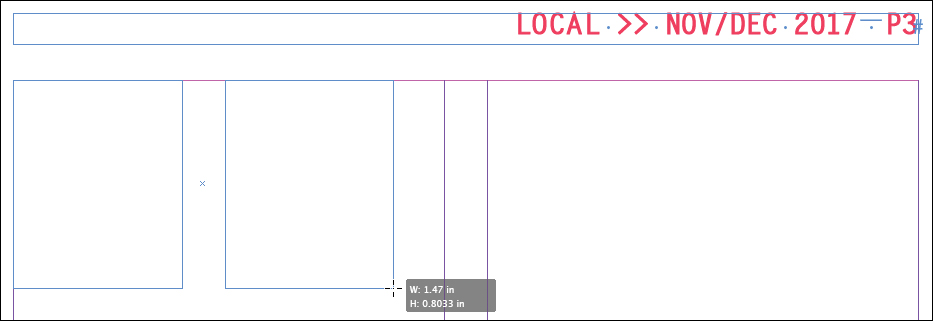 A screenshot shows the "Type tool" being used to create a text frame that spans the width of two columns.