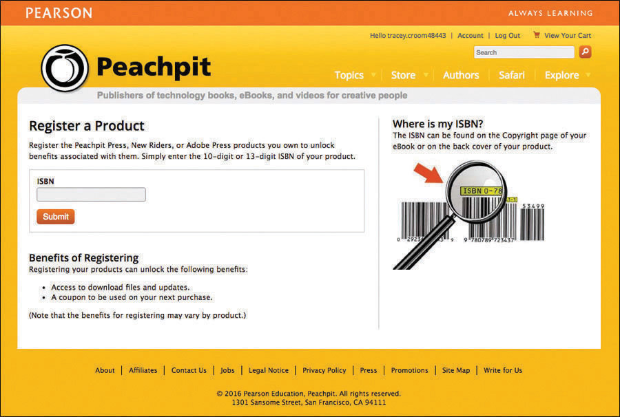 The Register a Product page on peachpit.com.