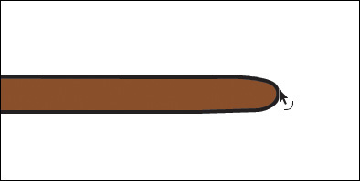 One end of the brown rectangle is shaped as semicircle with the Selection tool indicating a tail.