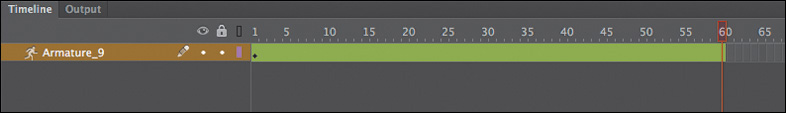 "frame 60" is selected on layer "Armature." A keyframe is present at "frame 1."