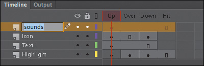 A screenshot shows the "Timeline panel" with a layer being renamed as "Sounds."