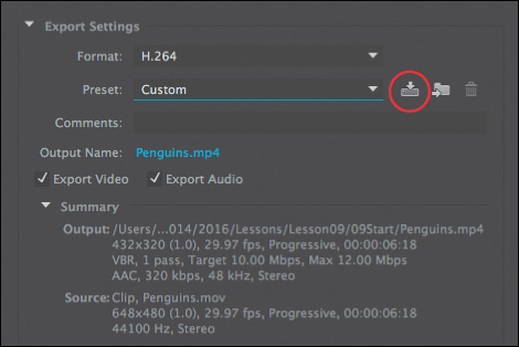 A screenshot shows the "Export Settings" dialog box with the "Save Preset" button highlighted.