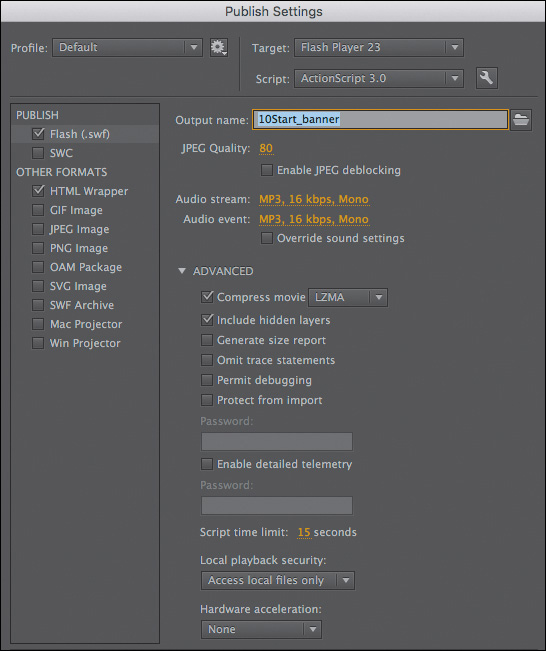 A screenshot shows Publish Settings dialog box.