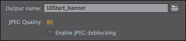 A screenshot shows "10Start_banner" selected in the Output name menu.