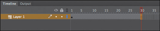 A screenshot shows a frame added between 1 and 30, for Layer 1 of the movie-clip symbol.