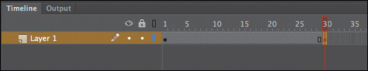 A screenshot shows a new keyframe inserted at frame 30 in Layer 1 of the movie-clip symbol.