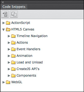 A screenshot shows the subfolders under HTML5 Canvas folder in the Code Snippets panel.