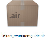 A screenshot shows the icon for ".air" installer created by Animate in the path "10Start.restaurantguide.air".