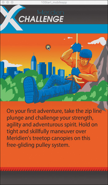 A screenshot shows the homepage of the zip line plunge option in the Meridien X challenge game.