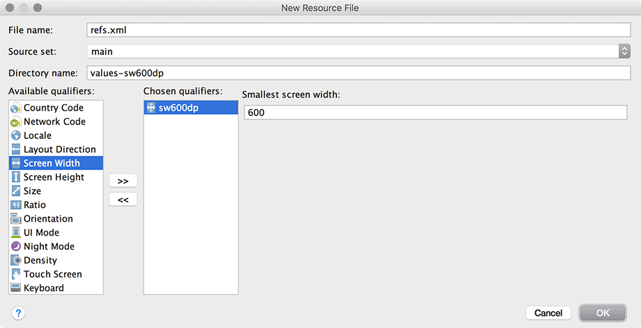 Screenshot shows adding a qualifier in New Resource file window.
