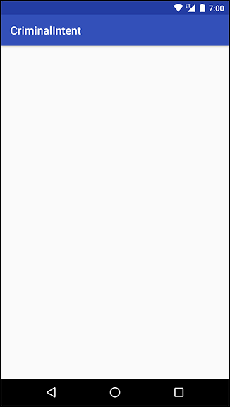 Screenshot of CriminalIntent app on Android shows a blank page.