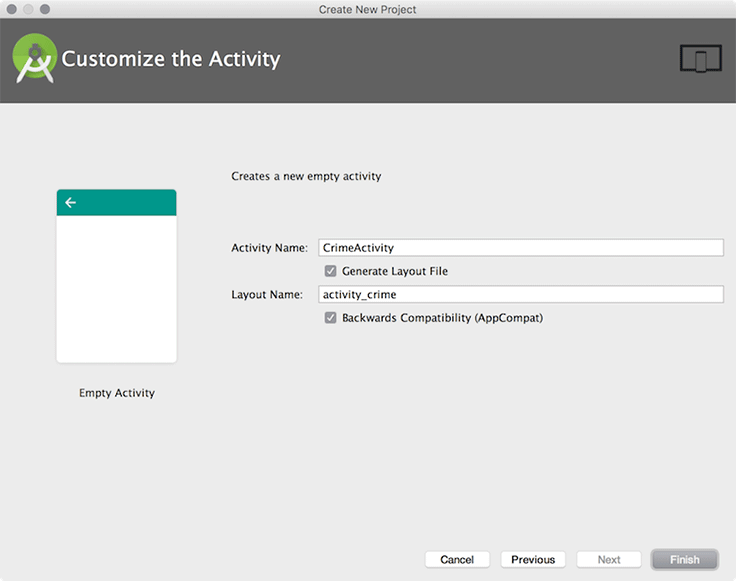Screenshot shows Customize the Activity screen.