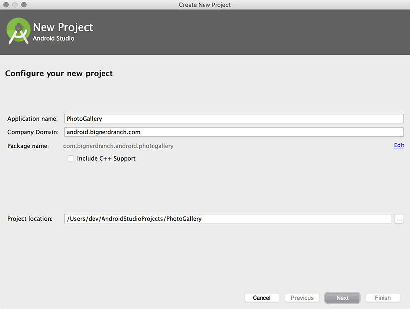 Figure shows Create New Project window in Android Studio.