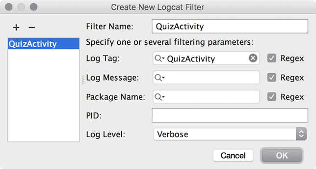 Screenshot shows Create New Logical filter window.